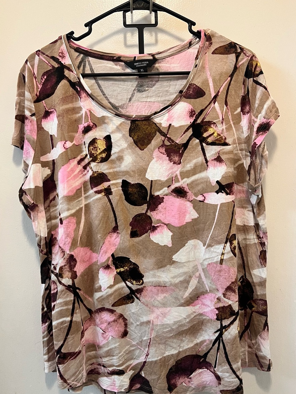 Simply Vera Vera Wang Pink & Brown Floral Scoop Neck Tee